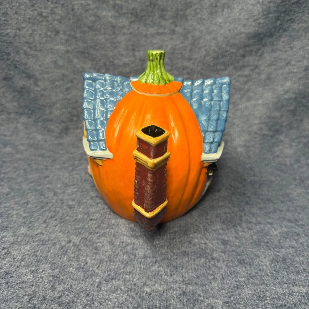 Dept 56 Pumpkin House Teapot + 3 Teacups Set Ceramic Fall Autumn Decor Whimsical